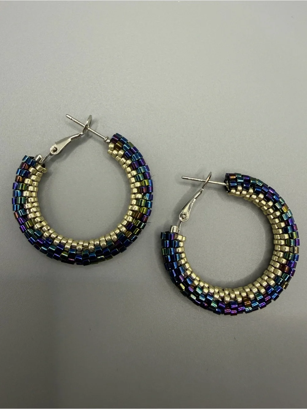 Twisted Beaded Navy Necklace with Matching Hoop Earrings